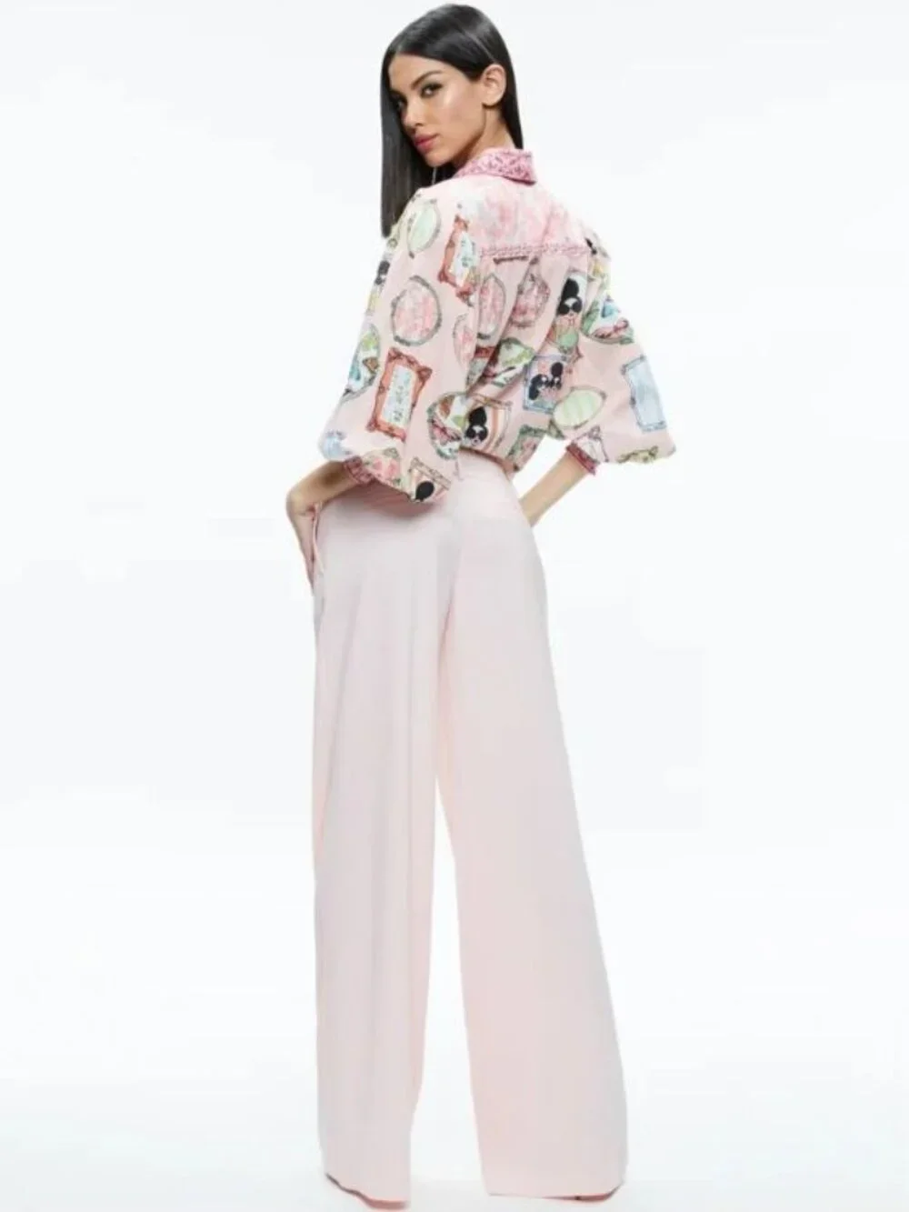 Alice + Olivia Tiffie Mirror Stace Face Drama Sleeve Blouse Medium - Picture 3 of 12